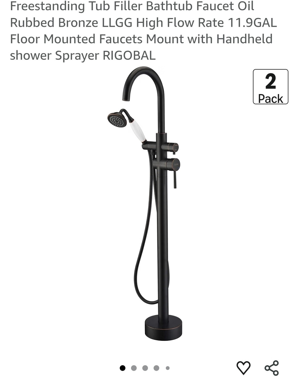 Oil Rubbed Bronze Freestanding Tub Filler Faucet with Handheld Shower